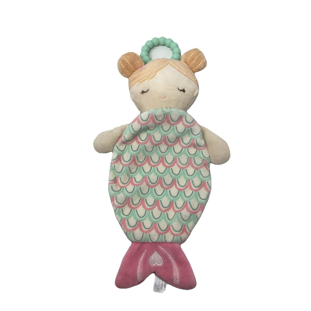Douglas Baby Pink Mermaid Lovey Security Blanket w/ Teether Ring 12" Long
